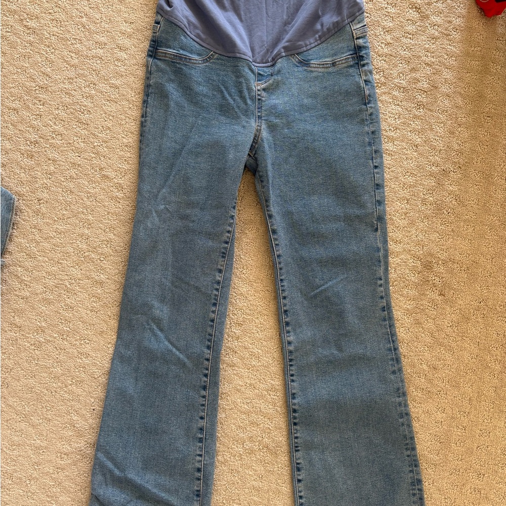 Mango Light Blue Maternity Cropped Flare Ankle Jeans